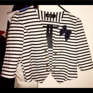 Black & white striped blazer with bow